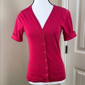 Reitmans Short Sleeve Cuffed V-Neck Cardigan Reddish Pink Women's Size S